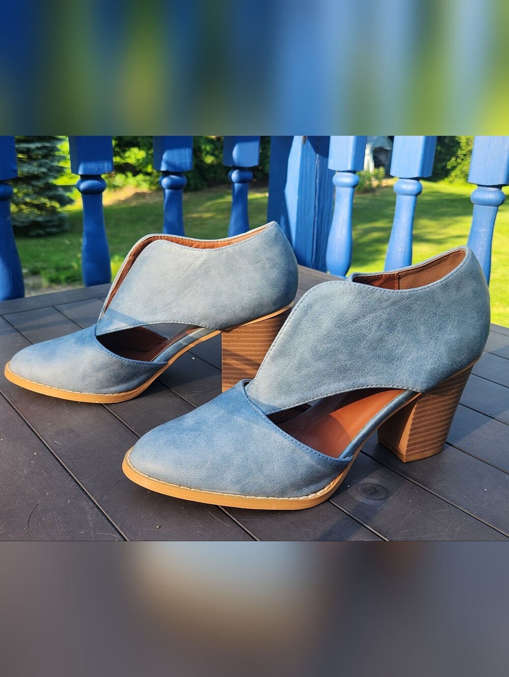 NWOT Jolimall Stormy Blue Cutout Slip-On Heeled Ankle "Boot" Womens Size 8